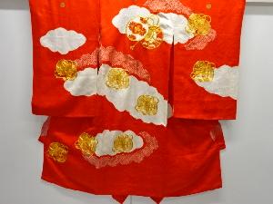 アンティーク　絞り雲に鼓模様刺繍三つ紋着物